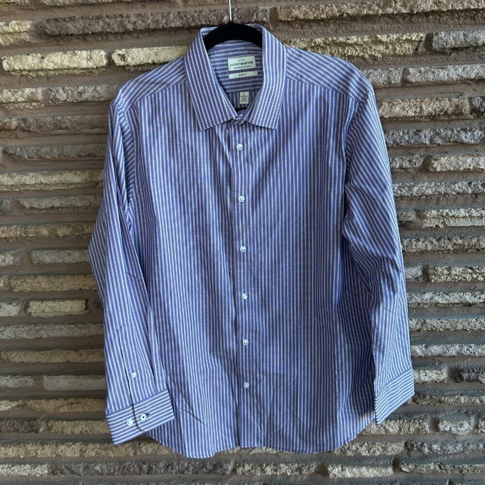 Lucky Brand Men's Purple Plaid Long Sleeve Button Front Casual Shirt Size 16 - Picture 3 of 10